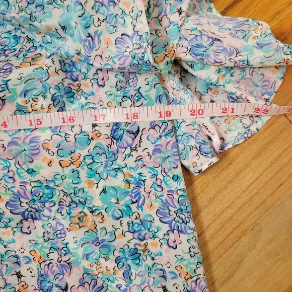 Vintage 1980sJT Dress Floral Wrap Dress with Blue and Pink Accents Size 10